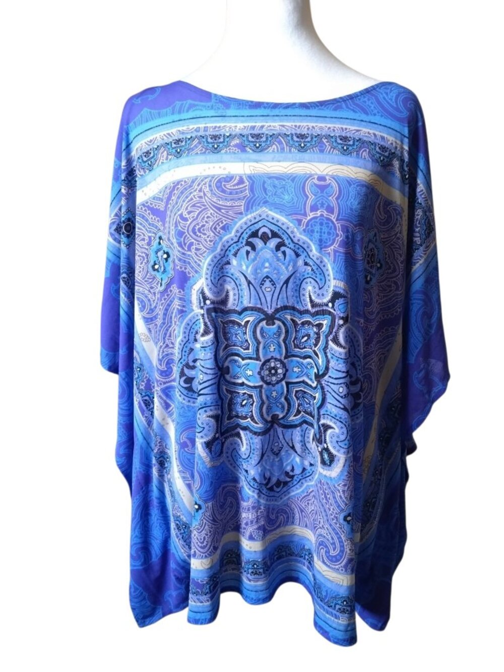 Chico's L/XL Paisley Print Blue Butterfly Sleeve Kimono Top Hippie Boho Feminine
